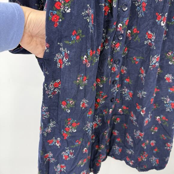 Vermont County Store Farmhouse Maxi Dress Medium Pockets Blue Corduroy Floral - Picture 7 of 14
